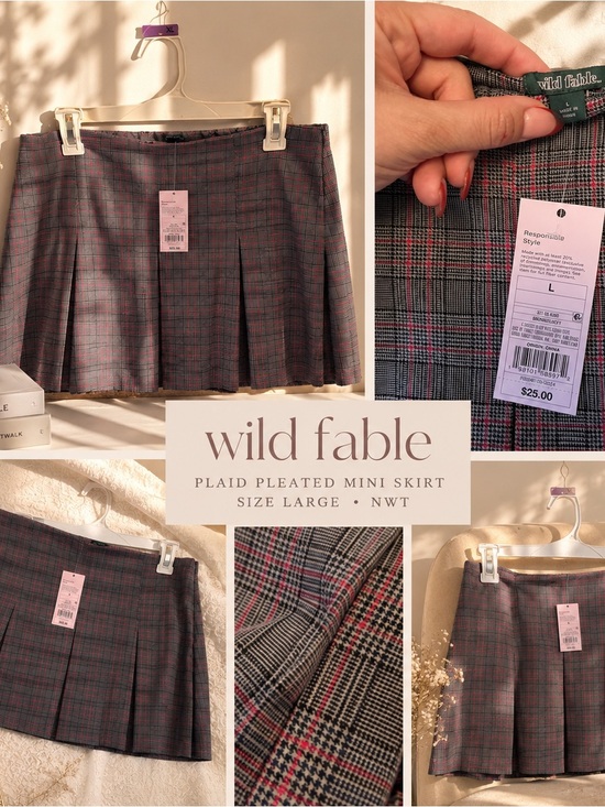 wild fable Dresses & Skirts - wild fable Plaid Pleated Mini Skirt - Gray & Pink